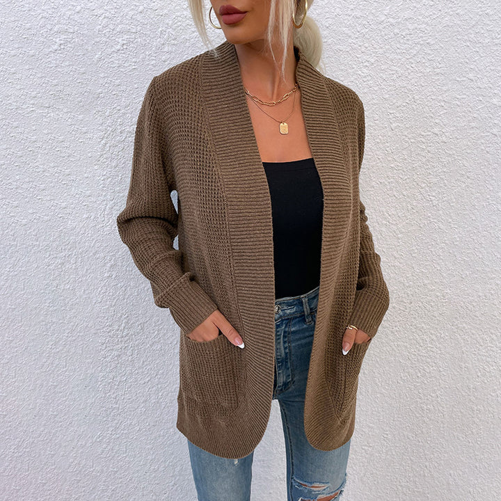 Women's Knitted Sweater Hem Curved Pocket Sweater - Clevecorner