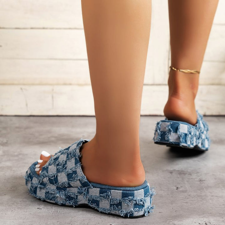 Women's Slope Heel Denim Slippers