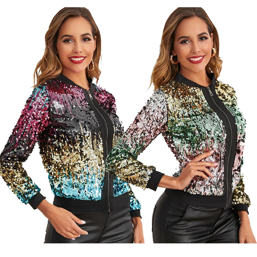 Women's Fashion Casual Color Sequined Jacket