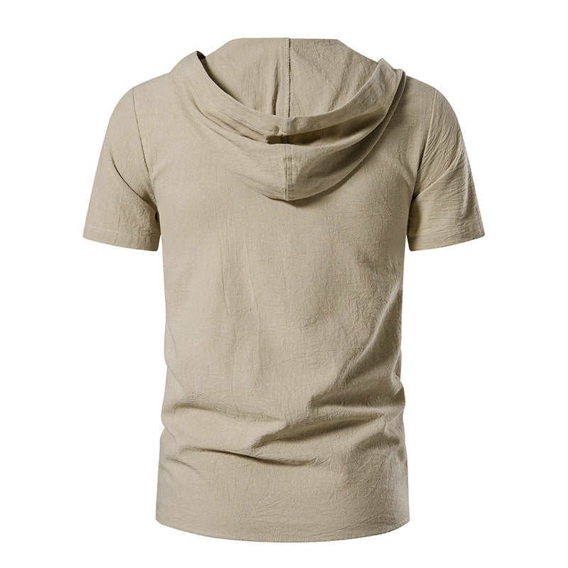 Cotton Hooded Short Sleeve Summer Shirt