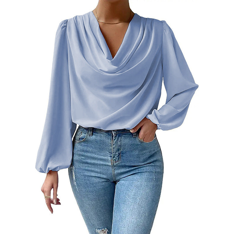 Chiffon Long-sleeved Shirt Loose V-neck Top T-shirt