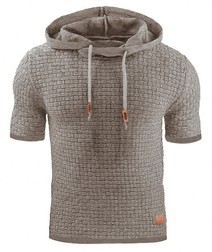 Men's Short Sleeve Solid Knitted Hoodie Sweater