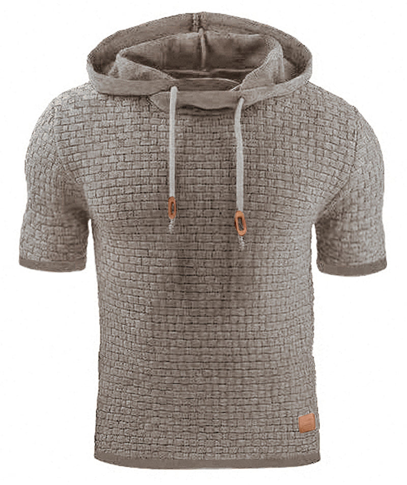 Men's Short Sleeve Solid Knitted Hoodie Sweater