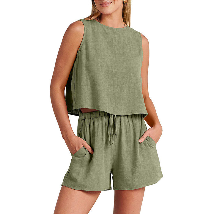 Summer Sleeveless Top & Drawstring Shorts Set