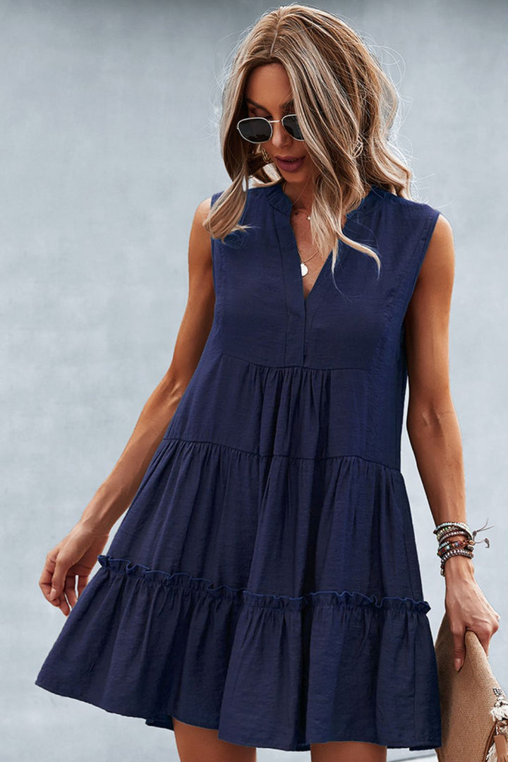 V-neck Sexy Solid Color Dress Summer Sleeveless Skirt