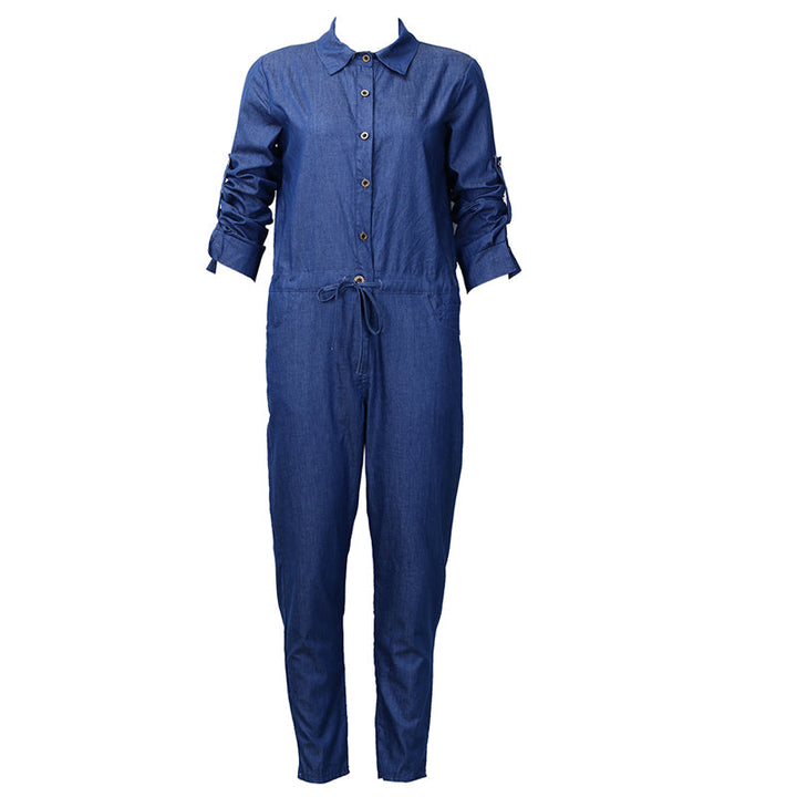Lapel denim jumpsuit
