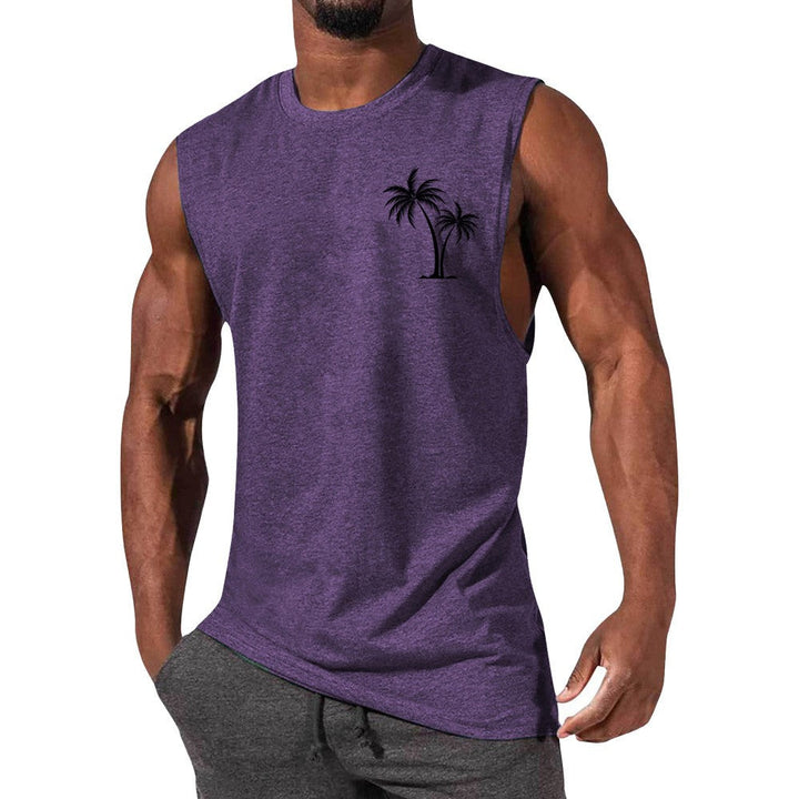 Coconut Tree Embroidery Vest Summer Beach & Workout Tank Top for Men