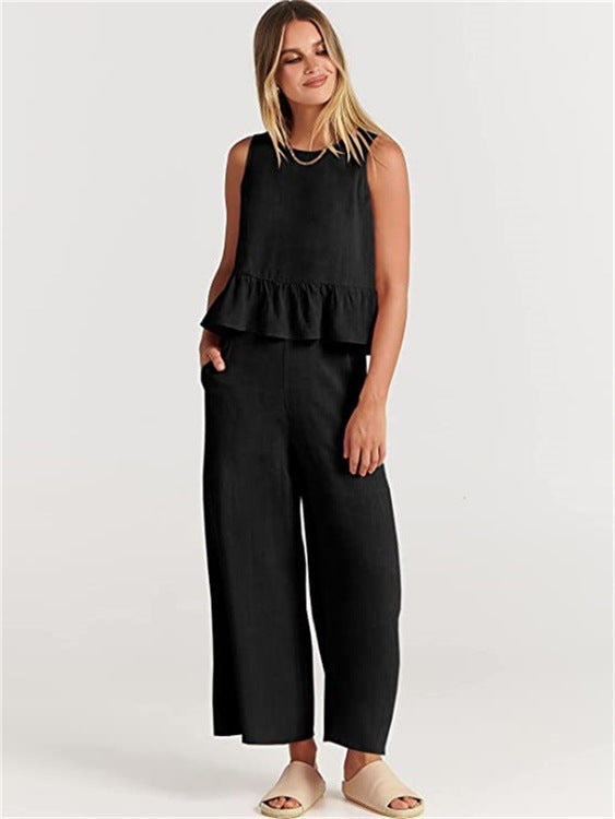 Women's Summer Sleeveless Vest & Wide-Leg Pants Set