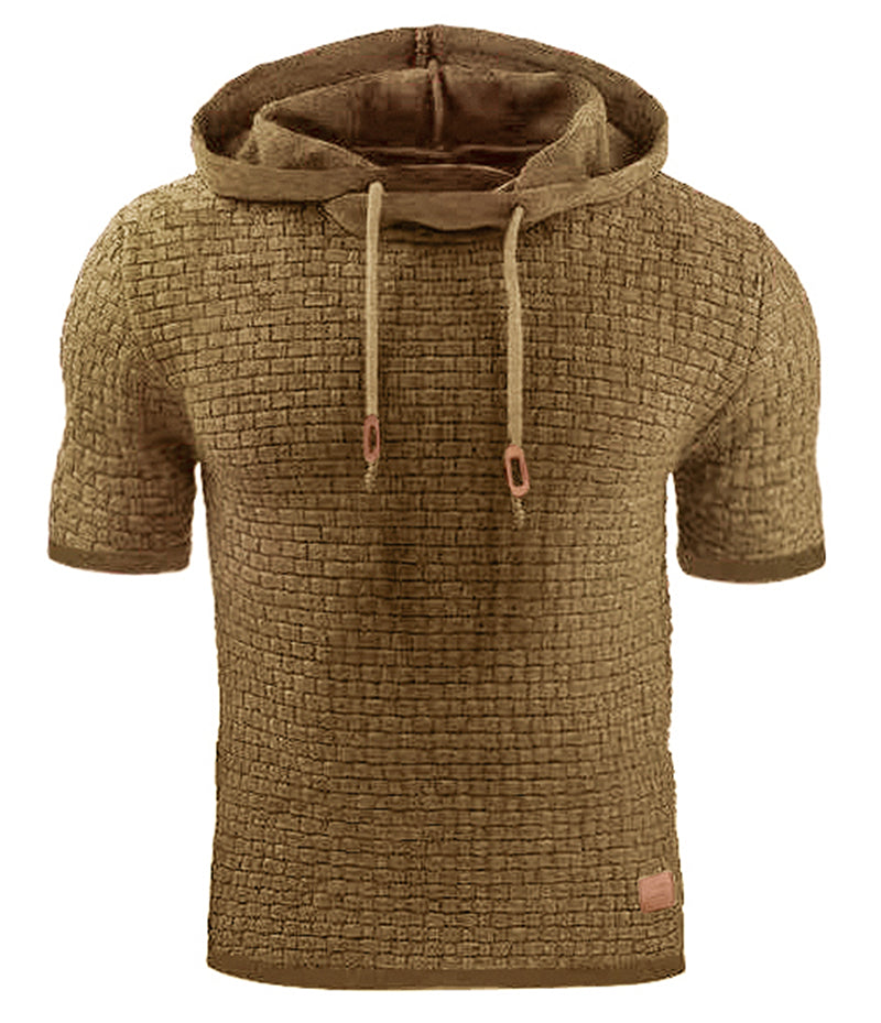 Men's Short Sleeve Solid Knitted Hoodie Sweater