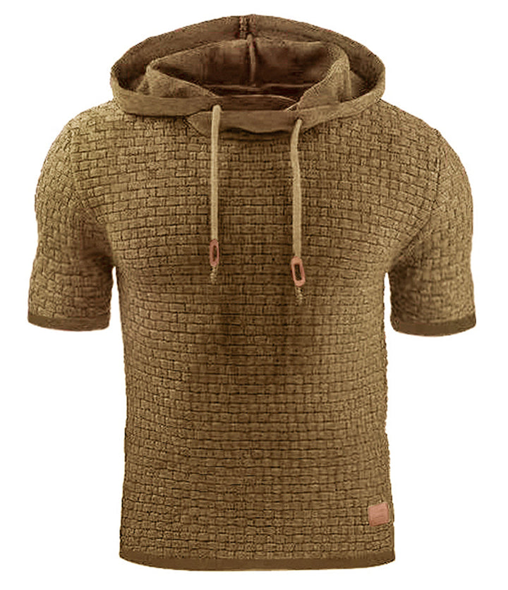 Men's Short Sleeve Solid Knitted Hoodie Sweater