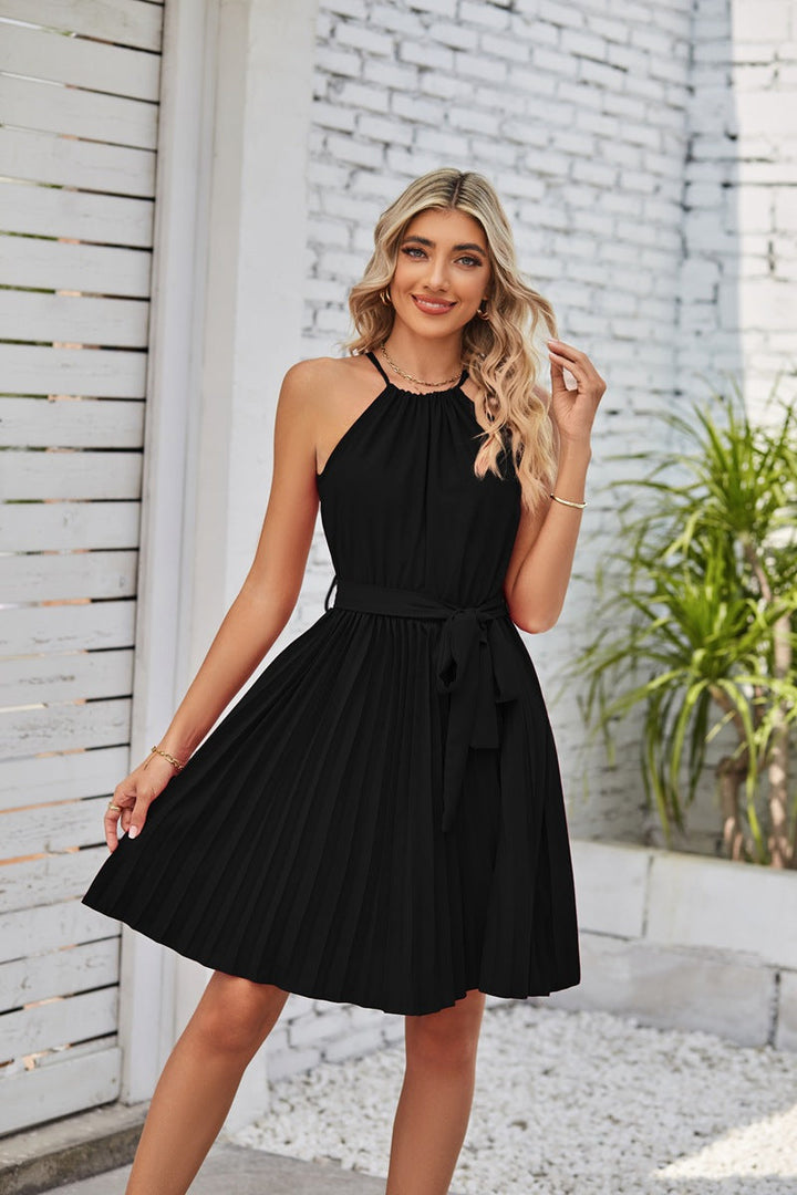 Women's Solid Pleated Skirt Summer Beach Dress