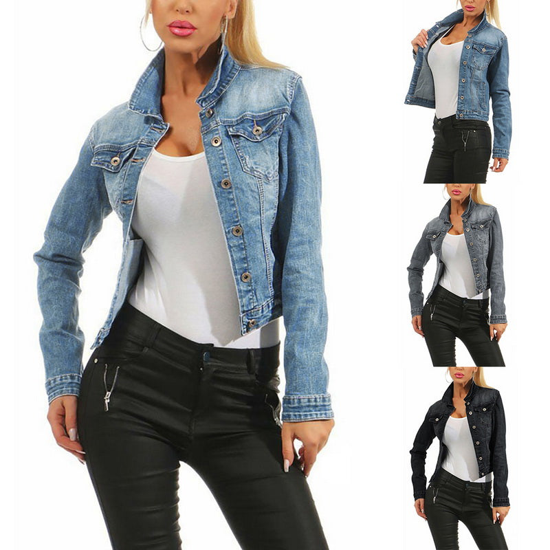 Women's denim jacket stretch denim jacket - Clevecorner