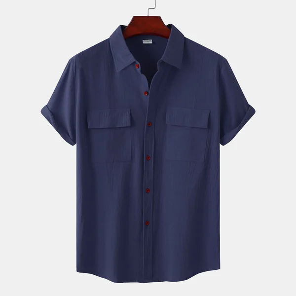 Men's Solid Color Casual Cotton Linen Short Sleeve Shirt