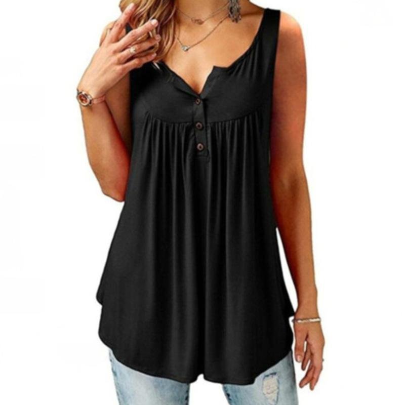 Summer Loose Button Tank Top - Clevecorner