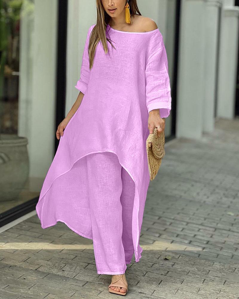 Clevecorner™ Women's Casual Loose Solid Color Two Piece Suit