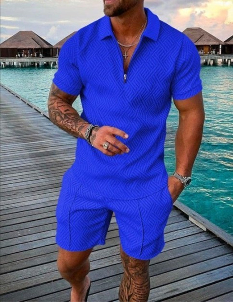 Men's Summer Casual Short Sleeve Shirt and Shorts Set