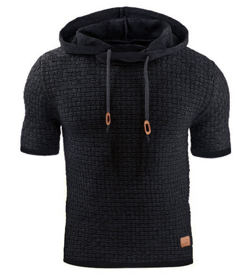 Men's Short Sleeve Solid Knitted Hoodie Sweater