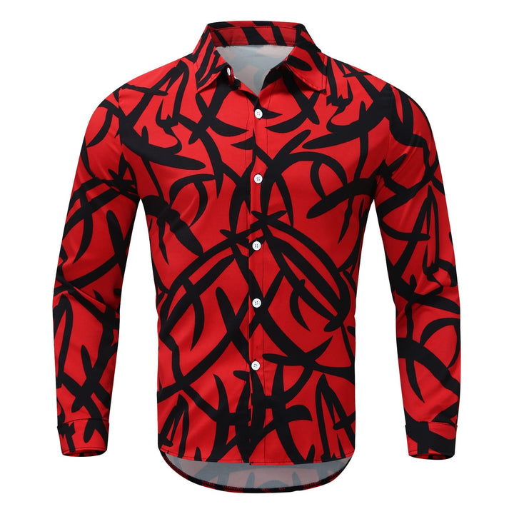 Men's Beach Print Casual Loose Long Sleeve Lapel Men's Top