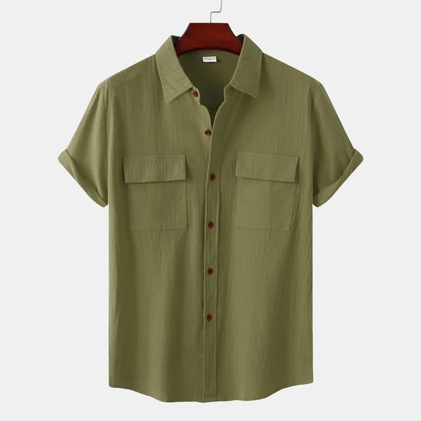 Men's Solid Color Casual Cotton Linen Short Sleeve Shirt
