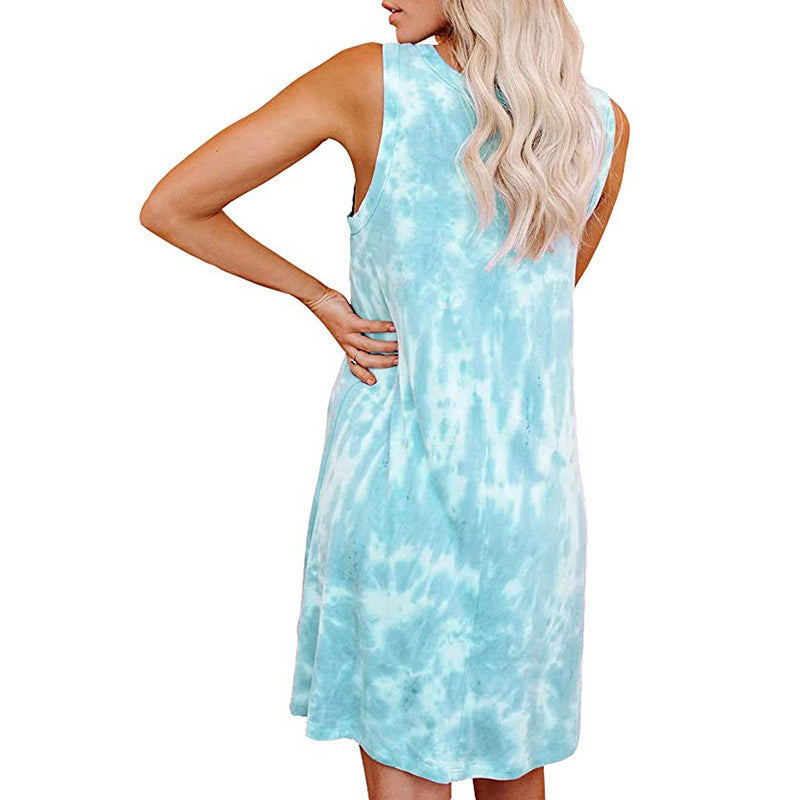 Women's Tie-Dye Sleeveless Casual Sundress - Clevecorner