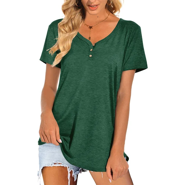 Summer V-neck Button T-shirt - Clevecorner