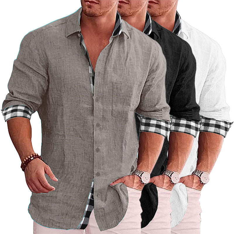 Men's Paneled Casual Buttons Pocket Long Sleeve Shirt