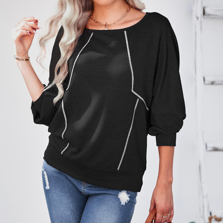 Women's Round Neck Loose Long Sleeve Pullover Bottoming Shirt Top - Clevecorner