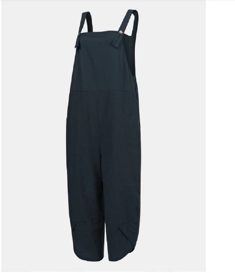 Women's Solid Color Casual Cropped Overalls - Clevecorner