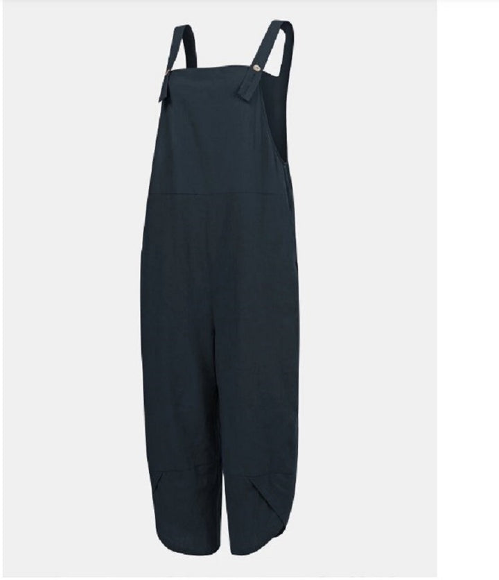Women's Solid Color Casual Cropped Overalls - Clevecorner