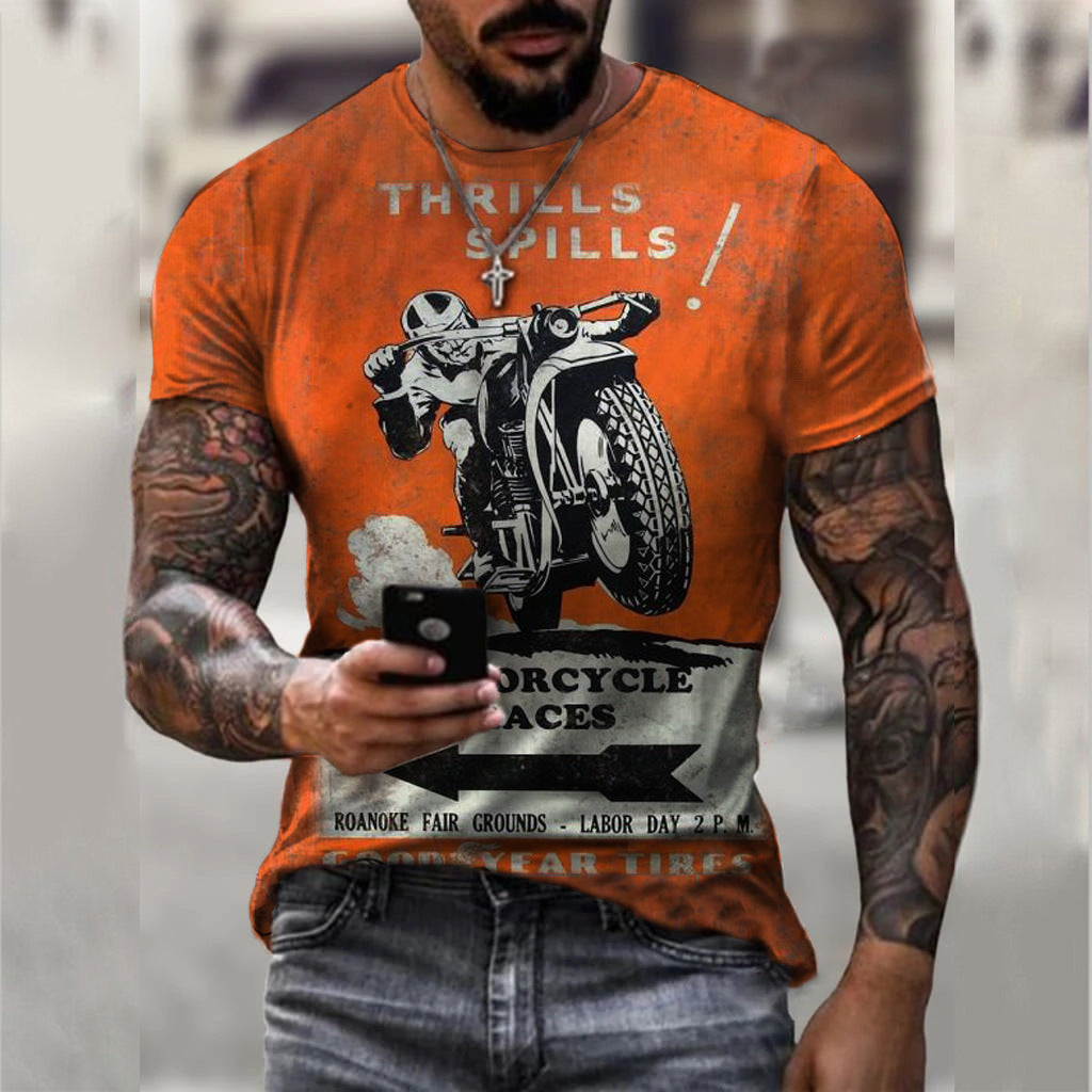 Summer Short Sleeve T-Shirt Casual 3D Motorcycle Printing Loose Pullover