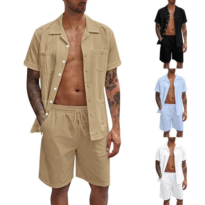 Summer Sports Casual Men's Short Sleeve Shirt and Shorts Set - Loose Linen