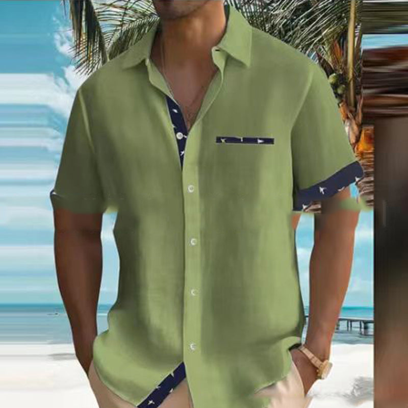 Summer Euro-American Men's Fashion: Printed Leisure Lapel Shirt