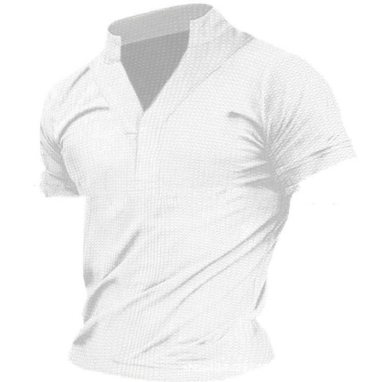 Men's Solid Color Henry Collar Waffle T-shirt