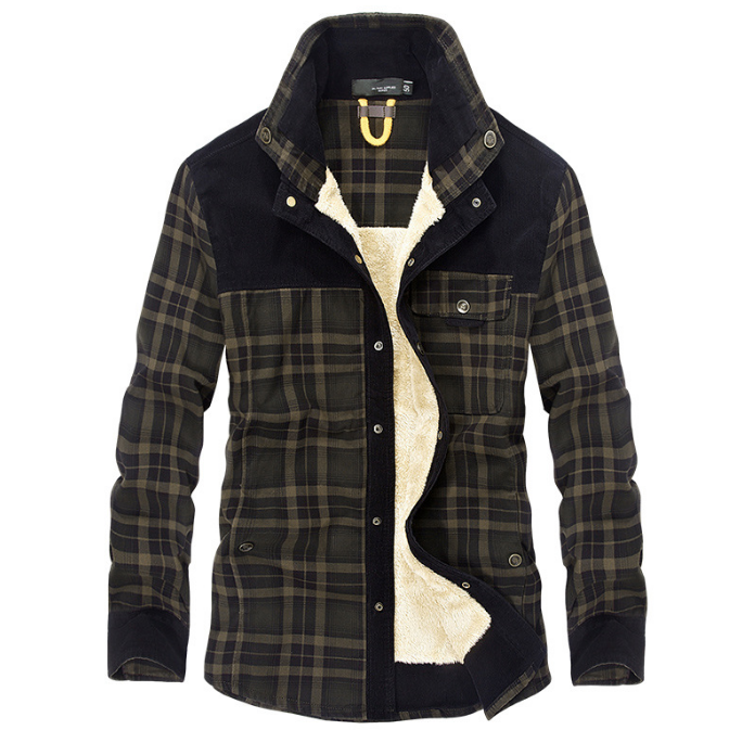 Winter Jacket Men Thicken Warm Fleece Jackets Coats Pure Cotton Plaid Jacket Military Clothes - Clevecorner