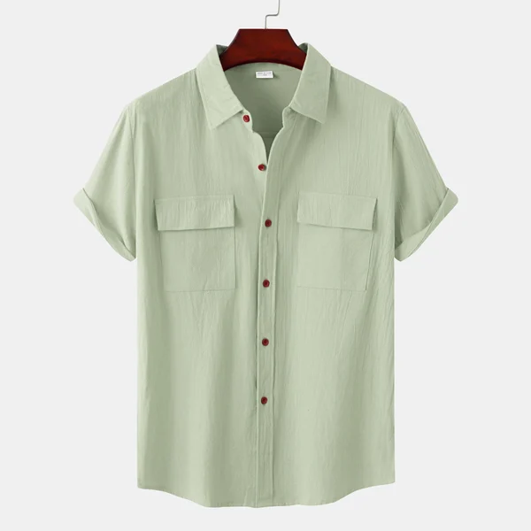 Men's Solid Color Casual Cotton Linen Short Sleeve Shirt