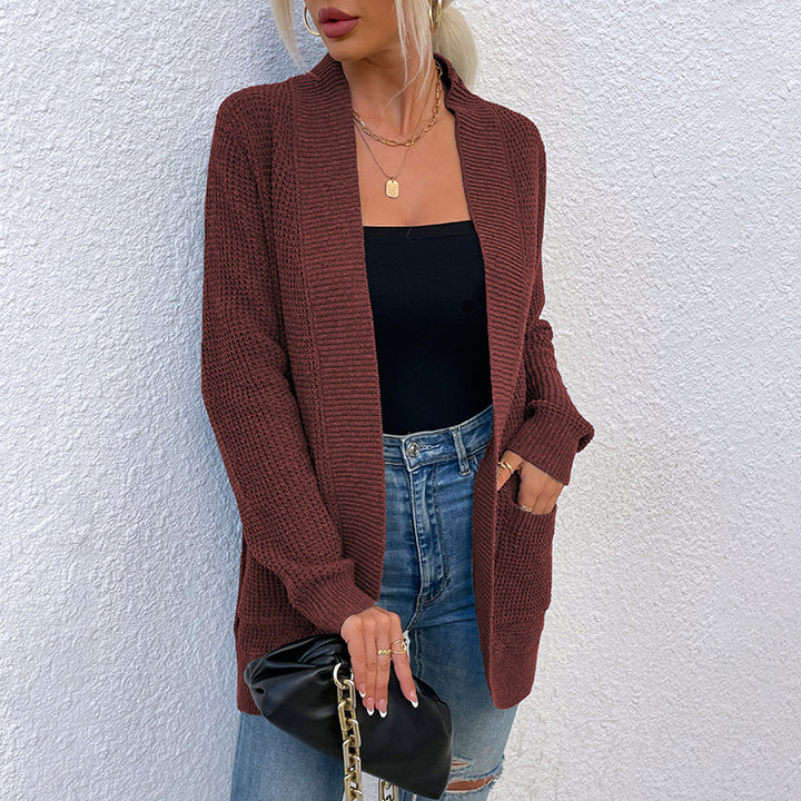 Women's Knitted Sweater Hem Curved Pocket Sweater - Clevecorner
