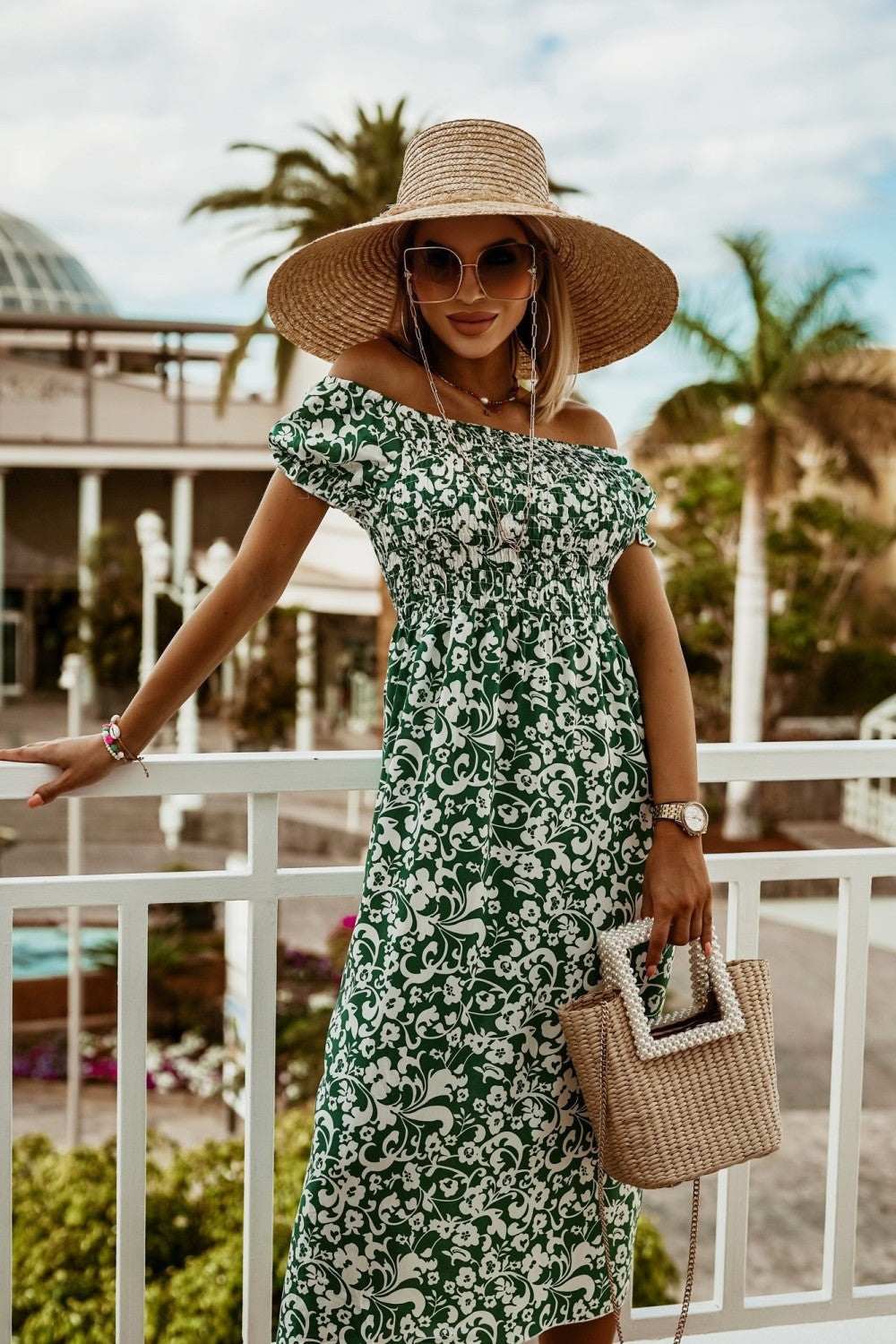Summer Off Shoulder Boho Print Dress - Clevecorner