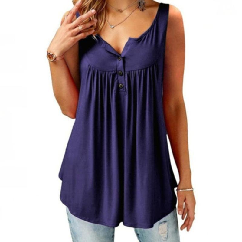 Summer Loose Button Tank Top - Clevecorner