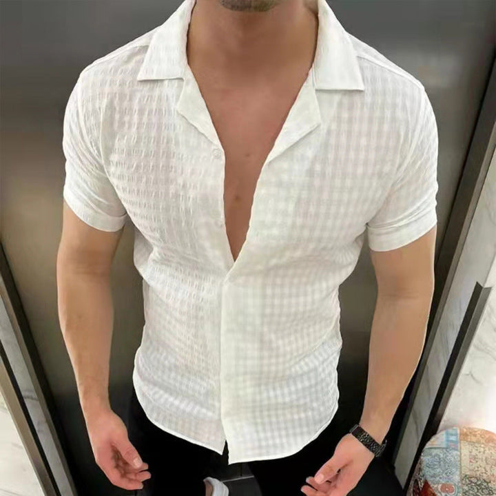 Men's Lapel Cotton Jacquard Short-Sleeve Shirt