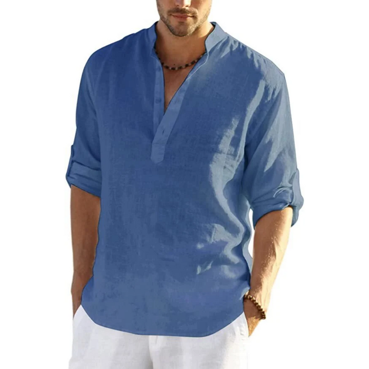 Men's Cotton Linen Henley Shirt