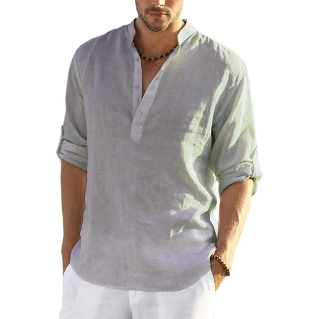 Men's Cotton Linen Henley Shirt