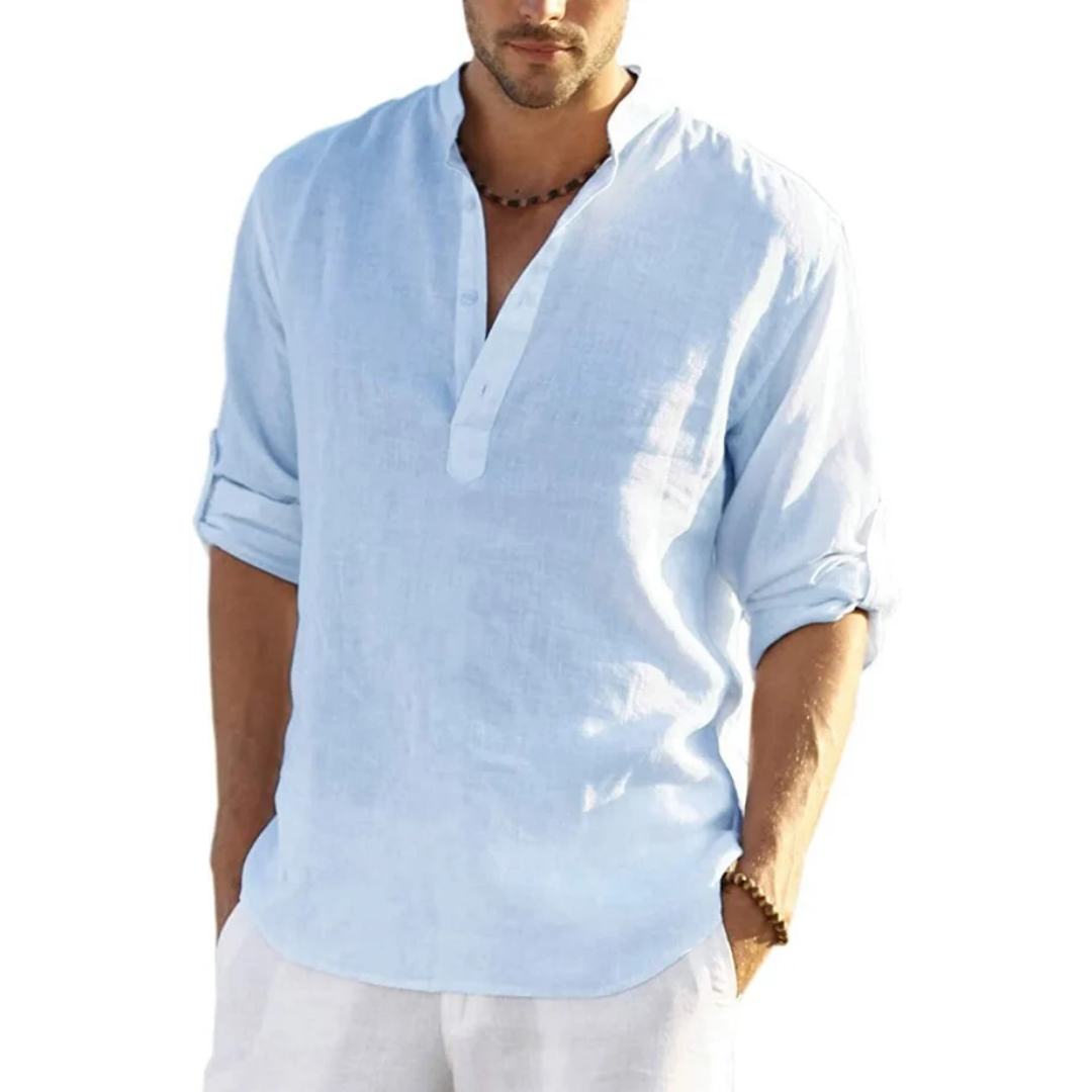 Men's Cotton Linen Henley Shirt