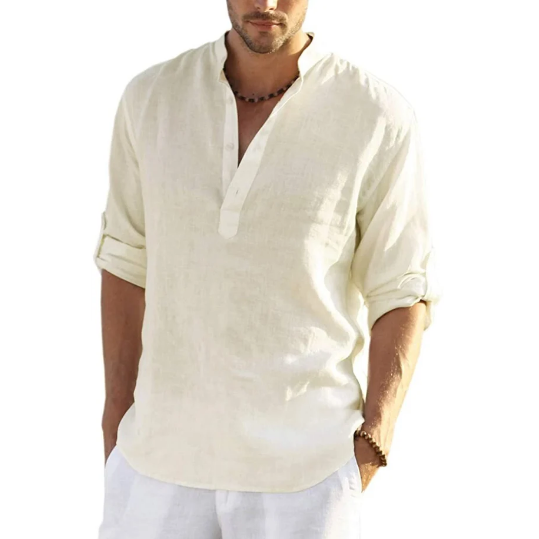 Men's Cotton Linen Henley Shirt