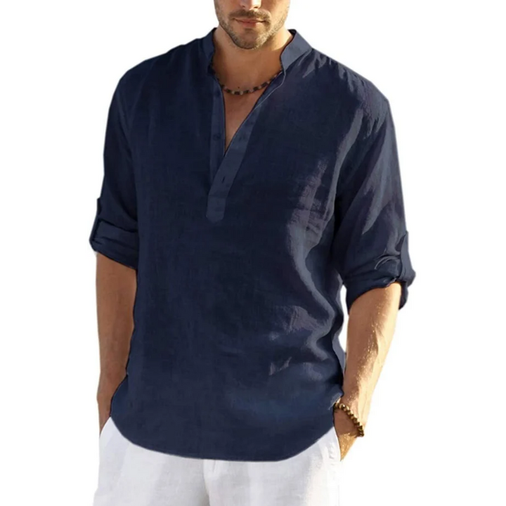 Men's Cotton Linen Henley Shirt