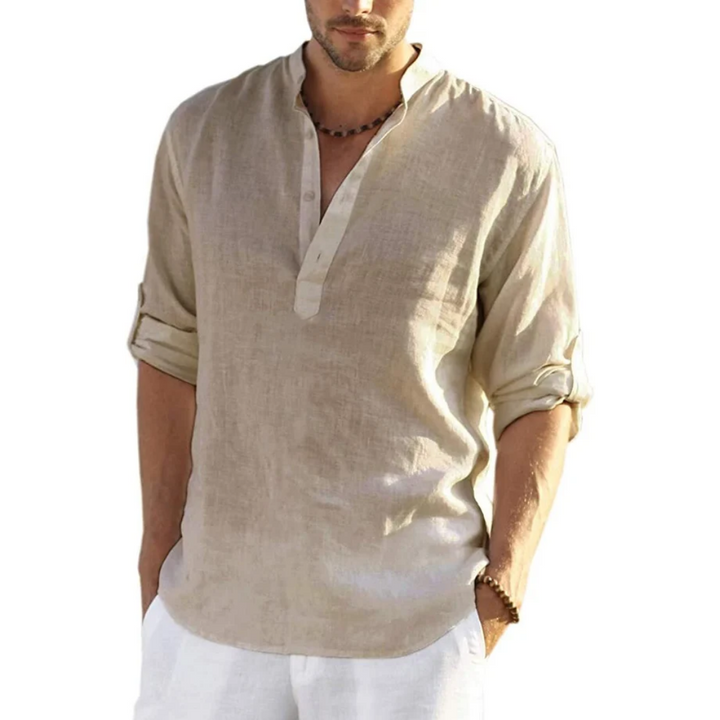 Men's Cotton Linen Henley Shirt