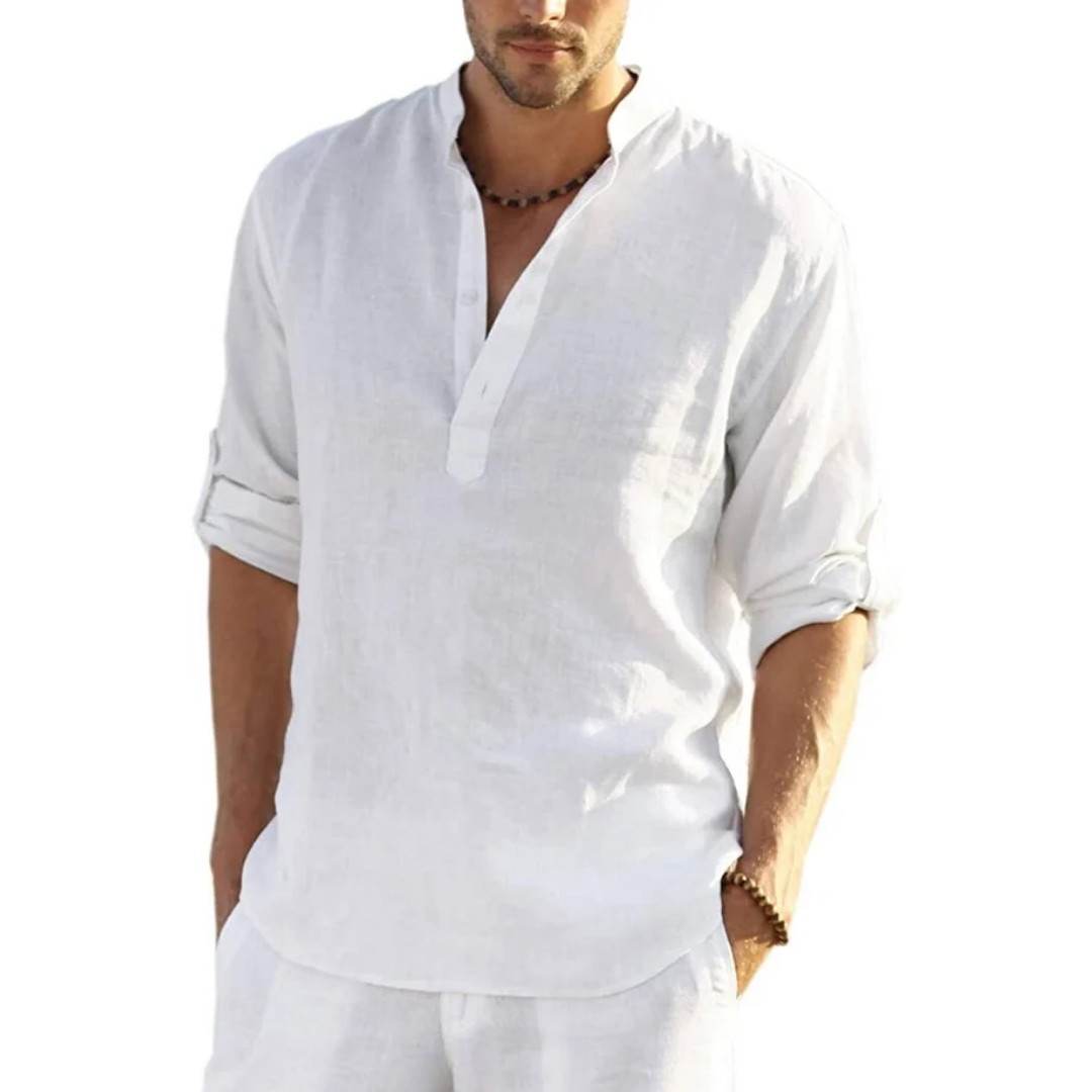 Men's Cotton Linen Henley Shirt
