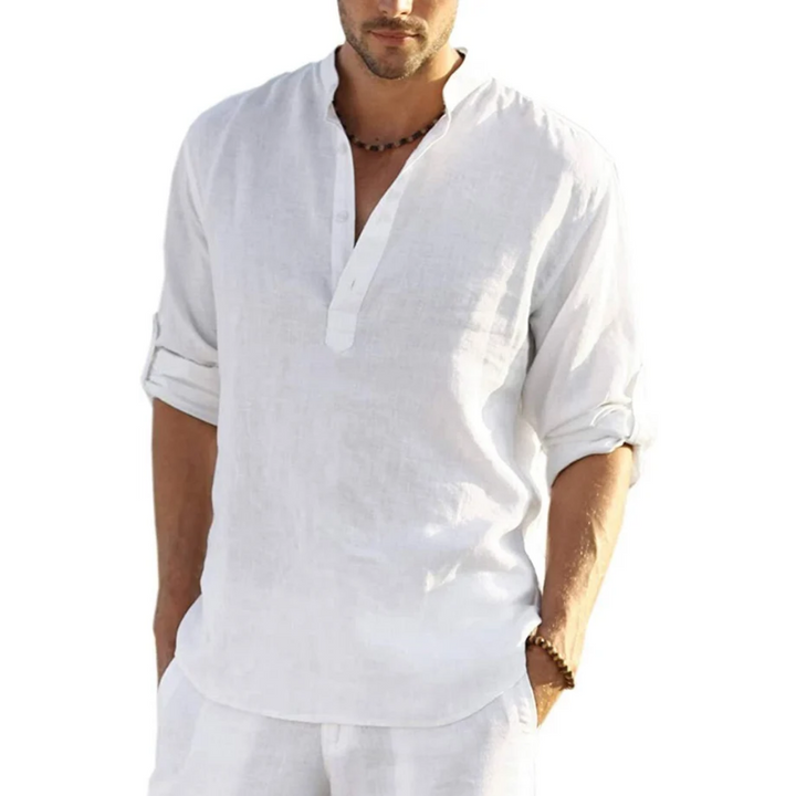 Men's Cotton Linen Henley Shirt