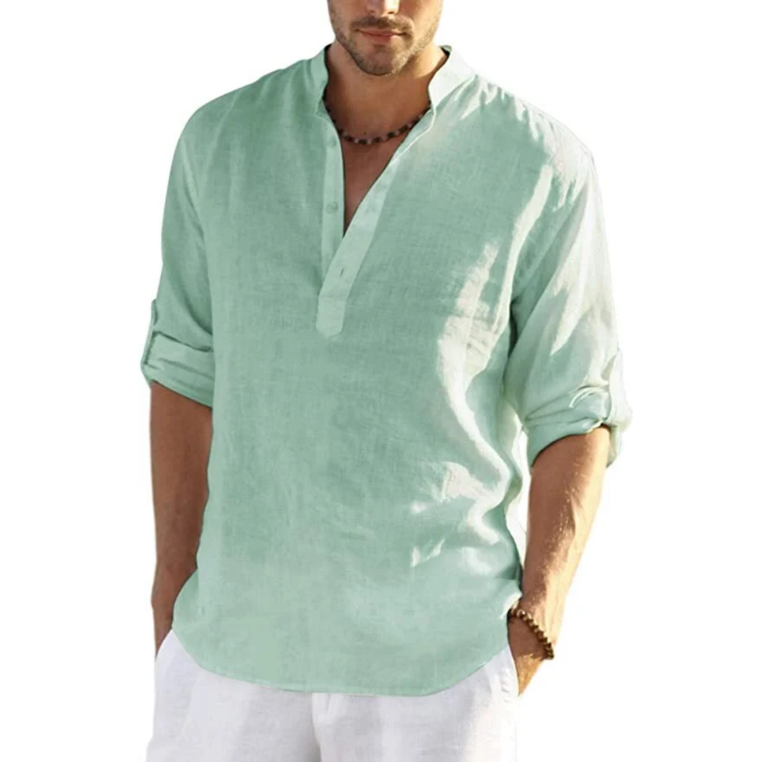 Men's Cotton Linen Henley Shirt
