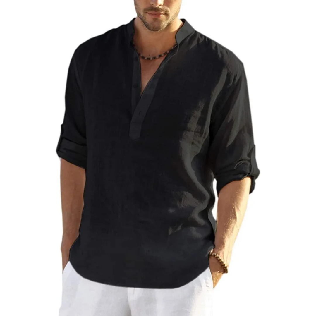 Men's Cotton Linen Henley Shirt