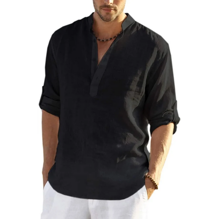Men's Cotton Linen Henley Shirt